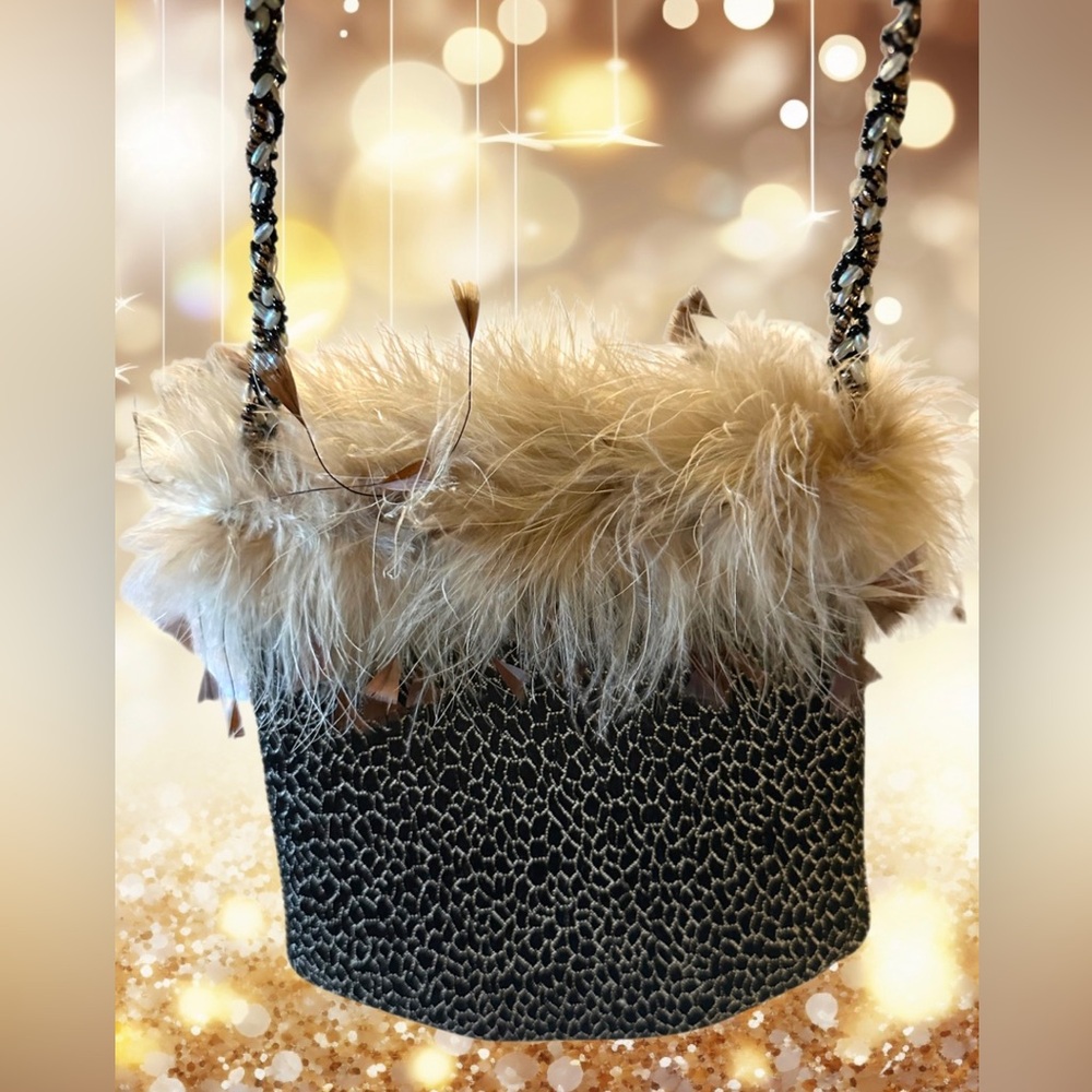 MARY FRANCES Black/Brown with Gold & Cream Bead Embellishments & Feathers - Picture 10 of 12